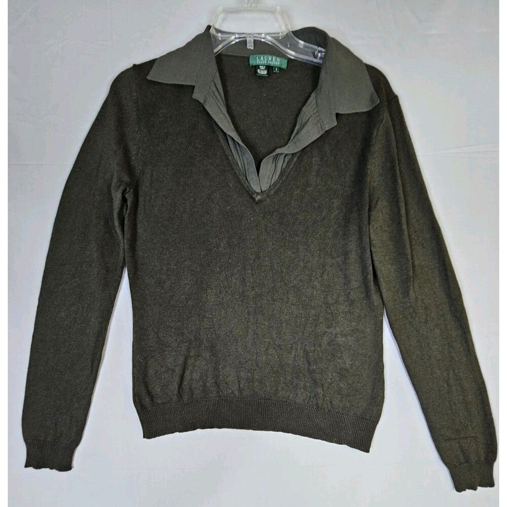 Lauren Ralph Lauren Sweater Women's Large Green Silk & Cashmere Blend Pullover